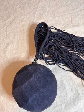 BCBG Max Azria Blue Suede Clutch Circle Round NWT